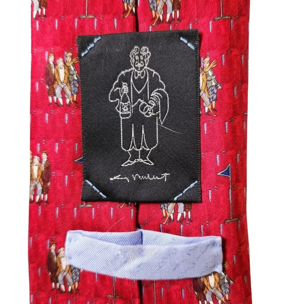 Beluga Beagle Colonial Golf All‎ Over Print Necktie Red Silk Men's Korea